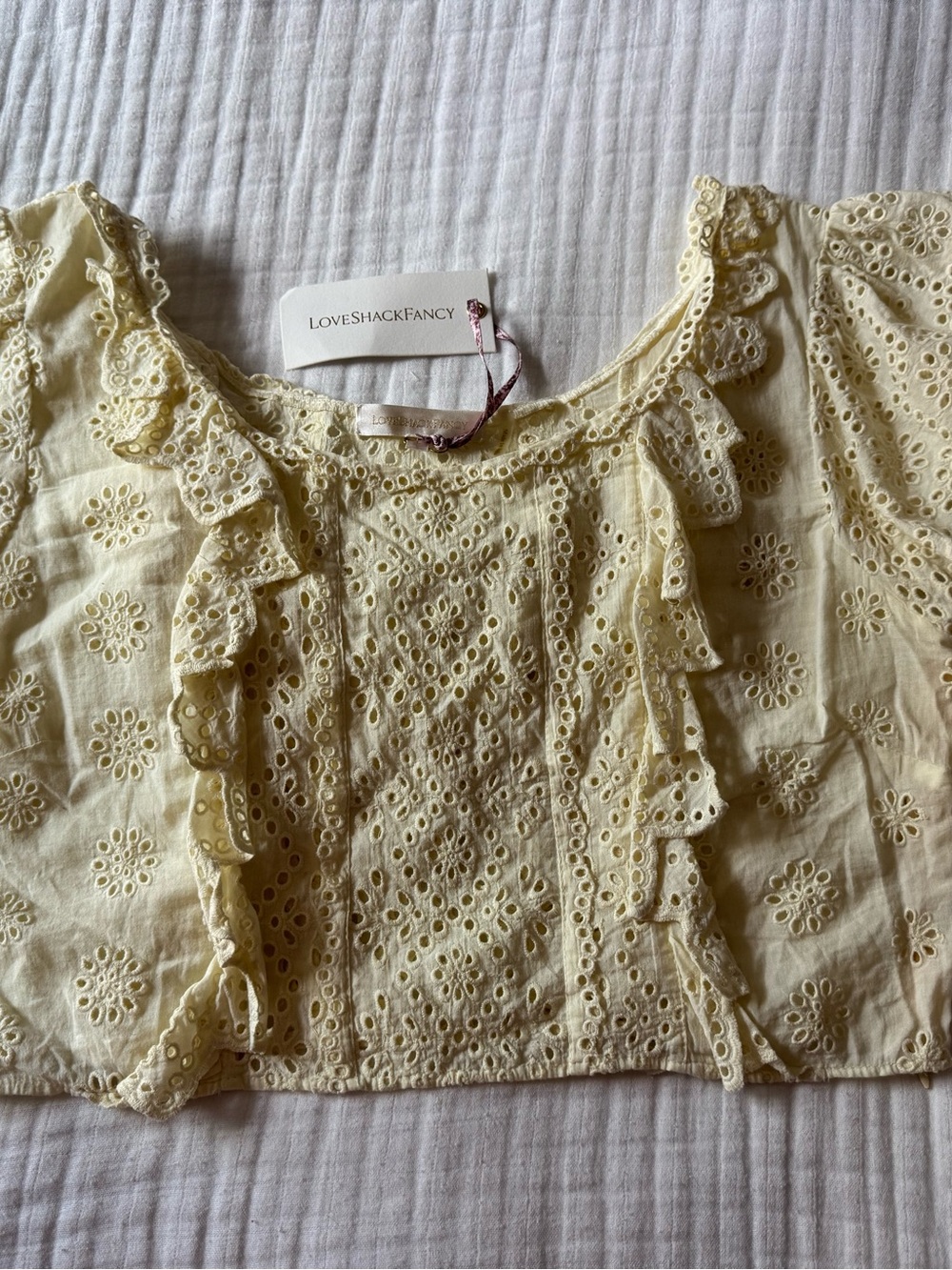 LoveShackFancy Rose - Yellow Eyelet Ruffle Women’s Top